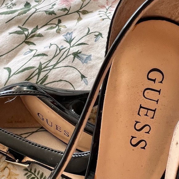 Guess glossy leather platform stiletto heels buckle strap open toe - Picture 2 of 3